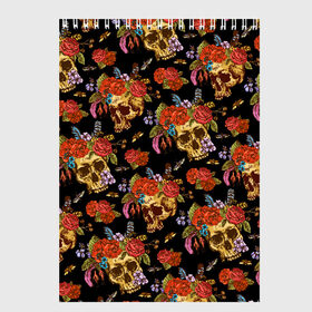 Скетчбук с принтом Skulls and Roses в городе Новоалтайск, 100% бумага
 | 48 листов, плотность листов — 100 г/м2, плотность картонной обложки — 250 г/м2. Листы скреплены сверху удобной пружинной спиралью | Тематика изображения на принте: flowers | halloween | rose | skull | tattoo | жуки | насекомые | роза | тату | татуировка | хеллоуин | хэллоуин | цветок | цветы | череп