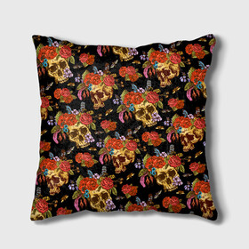 Подушка 3D с принтом Skulls and Roses в городе Новоалтайск, наволочка – 100% полиэстер, наполнитель – холлофайбер (легкий наполнитель, не вызывает аллергию). | состоит из подушки и наволочки. Наволочка на молнии, легко снимается для стирки | flowers | halloween | rose | skull | tattoo | жуки | насекомые | роза | тату | татуировка | хеллоуин | хэллоуин | цветок | цветы | череп