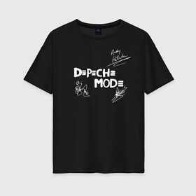 Женская футболка хлопок Oversize с принтом Автографы Depeche Mode в городе Новоалтайск, 100% хлопок | свободный крой, круглый ворот, спущенный рукав, длина до линии бедер
 | Тематика изображения на принте: depeche mode | альтернативный | вестник моды | депеш мод | депешмод | дэйв гаан | индастриал | мартин гор | музыка | новая волна | роза | рок | синти поп | электроник | энди флетчер