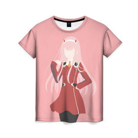 Женская футболка 3D с принтом Darling In The Franxx в городе Новоалтайск, 100% полиэфир ( синтетическое хлопкоподобное полотно) | прямой крой, круглый вырез горловины, длина до линии бедер | 02 | anime | darling in the franxx | hiro | manga | zero two | аниме | ахегао | любимый во франксе | манга | милый во франксе | ноль два | хиро