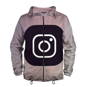 Мужская ветровка 3D с принтом instagram(logo and background) в городе Новоалтайск, 100% полиэстер | подол и капюшон оформлены резинкой с фиксаторами, два кармана без застежек по бокам, один потайной карман на груди | Тематика изображения на принте: instagram | logo | инстаграм | лого | мягкие цвета | приложение | простая картинка | фотоаппарат | черная картинка | черный | черный значок | черный цвет