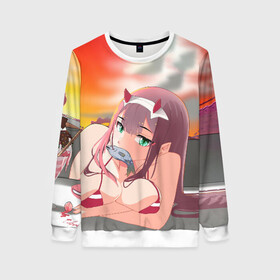 Женский свитшот 3D с принтом Darling In The Franxx в городе Новоалтайск, 100% полиэстер с мягким внутренним слоем | круглый вырез горловины, мягкая резинка на манжетах и поясе, свободная посадка по фигуре | 02 | anime | darling in the franxx | hiro | manga | zero two | аниме | ахегао | любимый во франксе | манга | милый во франксе | ноль два | хиро
