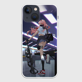 Чехол для iPhone 13 mini с принтом ноль два бежит в городе Новоалтайск,  |  | 02 | anime | darling in the franxx | hiro | manga | zero two | аниме | ахегао | любимый во франксе | манга | милый во франксе | ноль два | хиро