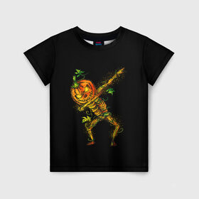 Детская футболка 3D с принтом Dabbing Pumpkin в городе Новоалтайск, 100% гипоаллергенный полиэфир | прямой крой, круглый вырез горловины, длина до линии бедер, чуть спущенное плечо, ткань немного тянется | Тематика изображения на принте: 19 | 2019 | cat | ghost | halloween | ведьма | динозавр | кости | кошка | ночь | паук | приведение | призрак | скелет | тыква | тьма | ужас | хелловин | хеллоувин | хэллоуин | череп