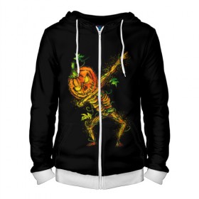 Мужская толстовка 3D на молнии с принтом Dabbing Pumpkin в городе Новоалтайск, 100% полиэстер | длина до линии бедра, манжеты и пояс оформлены мягкой тканевой резинкой, двухслойный капюшон со шнурком для регулировки, спереди молния, по бокам два кармана | 19 | 2019 | cat | ghost | halloween | ведьма | динозавр | кости | кошка | ночь | паук | приведение | призрак | скелет | тыква | тьма | ужас | хелловин | хеллоувин | хэллоуин | череп