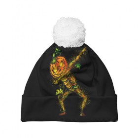 Шапка 3D c помпоном с принтом Dabbing Pumpkin в городе Новоалтайск, 100% полиэстер | универсальный размер, печать по всей поверхности изделия | 19 | 2019 | cat | ghost | halloween | ведьма | динозавр | кости | кошка | ночь | паук | приведение | призрак | скелет | тыква | тьма | ужас | хелловин | хеллоувин | хэллоуин | череп