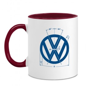 Кружка двухцветная с принтом Volkswagen в городе Новоалтайск, керамика | объем — 330 мл, диаметр — 80 мм. Цветная ручка и кайма сверху, в некоторых цветах — вся внутренняя часть | golf | golf gti | volkswagen | вольксваген | фолькс ваген | фольксваген