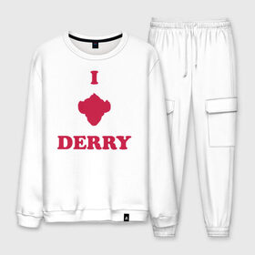 Мужской костюм хлопок с принтом Derry в городе Новоалтайск, 100% хлопок | на свитшоте круглая горловина, мягкая резинка по низу. Брюки заужены к низу, на них два вида карманов: два “обычных” по бокам и два объемных, с клапанами, расположенные ниже линии бедра. Брюки с мягкой трикотажной резинкой на поясе и по низу штанин. В поясе для дополнительного комфорта — широкие завязки | clown | derry | it 2 | it: chapter two | loser | lover | pennywise | shtatit | stephen king | warner brothers | ворнер бразерс | дерри | клоун | оно 2 | пеннивайз | стивен кинг