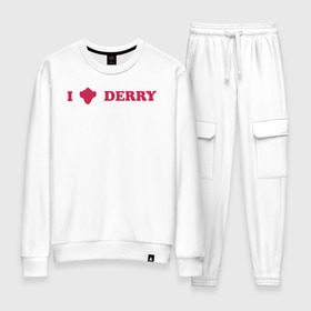 Женский костюм хлопок с принтом I love Derry в городе Новоалтайск, 100% хлопок | на свитшоте круглая горловина, мягкая резинка по низу. Брюки заужены к низу, на них два вида карманов: два 