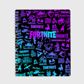 Тетрадь с принтом FORTNITE x MARSHMELLO в городе Новоалтайск, 100% бумага | 48 листов, плотность листов — 60 г/м2, плотность картонной обложки — 250 г/м2. Листы скреплены сбоку удобной пружинной спиралью. Уголки страниц и обложки скругленные. Цвет линий — светло-серый
 | Тематика изображения на принте: fortnite | fortnite x | marshmello | маршмелло | фортнайт