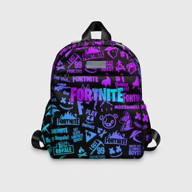 Детский рюкзак 3D с принтом FORTNITE x MARSHMELLO NEON | НЕОН в городе Новоалтайск, 100% полиэстер | лямки с регулируемой длиной, сверху петелька, чтобы рюкзак можно было повесить на вешалку. Основное отделение закрывается на молнию, как и внешний карман. Внутри дополнительный карман. По бокам два дополнительных кармашка | fortnite | fortnite x | marshmello | маршмелло | фортнайт