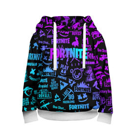 Детская толстовка 3D с принтом FORTNITE x MARSHMELLO в городе Новоалтайск, 100% полиэстер | двухслойный капюшон со шнурком для регулировки, мягкие манжеты на рукавах и по низу толстовки, спереди карман-кенгуру с мягким внутренним слоем | Тематика изображения на принте: fortnite | fortnite x | marshmello | маршмелло | фортнайт