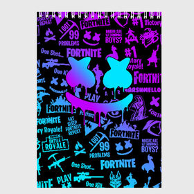 Скетчбук с принтом FORTNITE x MARSHMELLO в городе Новоалтайск, 100% бумага
 | 48 листов, плотность листов — 100 г/м2, плотность картонной обложки — 250 г/м2. Листы скреплены сверху удобной пружинной спиралью | fortnite | fortnite x | marshmello | маршмелло | фортнайт