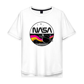 Мужская футболка хлопок Oversize с принтом Retro NASA в городе Новоалтайск, 100% хлопок | свободный крой, круглый ворот, “спинка” длиннее передней части | mars | nasa | space | галактика | земля | илон | инопланетяне | инопланетянин | картинка | картинки | космонавт | космос | луна | марс | маск | мода | надпись | наса | планета | планеты