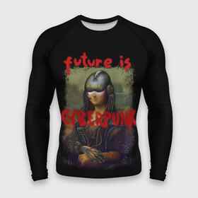 Мужской рашгард 3D с принтом Cyberpunk Mona Lisa в городе Новоалтайск,  |  | 2077 | cyberpunk | cyberpunk 2077 | game | keanu reeves | lisa | mona | samurai | игра | искуство | картина | киану ривз | кибер | киберпанк | киборг | лиза | мона | робот | самураи