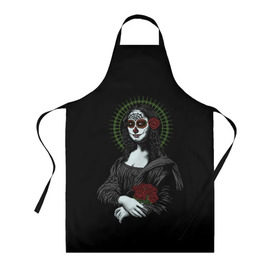 Фартук 3D с принтом Mona Lisa - Santa Muerte в городе Новоалтайск, 100% полиэстер | общий размер — 65 х 85 см, ширина нагрудника — 26 см, горловина — 53 см, длина завязок — 54 см, общий обхват в поясе — 173 см. Принт на завязках и на горловине наносится с двух сторон, на основной части фартука — только с внешней стороны | dead | death | lisa | mona | muerte | muertos | santa | день | искуство | картина | лиза | мона | муэрте | муэртес | муэртос | роза | розы | санта | тату | татуировка | цветы | череп