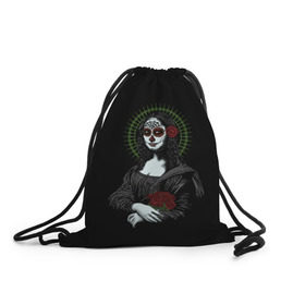 Рюкзак-мешок 3D с принтом Mona Lisa - Santa Muerte в городе Новоалтайск, 100% полиэстер | плотность ткани — 200 г/м2, размер — 35 х 45 см; лямки — толстые шнурки, застежка на шнуровке, без карманов и подкладки | dead | death | lisa | mona | muerte | muertos | santa | день | искуство | картина | лиза | мона | муэрте | муэртес | муэртос | роза | розы | санта | тату | татуировка | цветы | череп