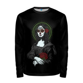 Мужской лонгслив 3D с принтом Mona Lisa - Santa Muerte в городе Новоалтайск, 100% полиэстер | длинные рукава, круглый вырез горловины, полуприлегающий силуэт | Тематика изображения на принте: dead | death | lisa | mona | muerte | muertos | santa | день | искуство | картина | лиза | мона | муэрте | муэртес | муэртос | роза | розы | санта | тату | татуировка | цветы | череп