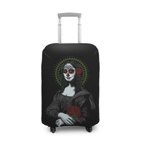 Чехол для чемодана 3D с принтом Mona Lisa - Santa Muerte в городе Новоалтайск, 86% полиэфир, 14% спандекс | двустороннее нанесение принта, прорези для ручек и колес | dead | death | lisa | mona | muerte | muertos | santa | день | искуство | картина | лиза | мона | муэрте | муэртес | муэртос | роза | розы | санта | тату | татуировка | цветы | череп
