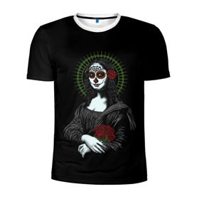 Мужская футболка 3D спортивная с принтом Mona Lisa - Santa Muerte в городе Новоалтайск, 100% полиэстер с улучшенными характеристиками | приталенный силуэт, круглая горловина, широкие плечи, сужается к линии бедра | dead | death | lisa | mona | muerte | muertos | santa | день | искуство | картина | лиза | мона | муэрте | муэртес | муэртос | роза | розы | санта | тату | татуировка | цветы | череп