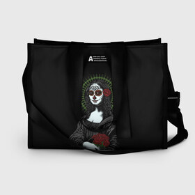 Сумка-шоппер 3D с принтом Mona Lisa - Santa Muerte в городе Новоалтайск, 100% полиэстер | застегивается на металлическую кнопку; внутренний карман застегивается на молнию. Стенки укреплены специальным мягким материалом, чтобы защитить содержимое от несильных ударов
 | dead | death | lisa | mona | muerte | muertos | santa | день | искуство | картина | лиза | мона | муэрте | муэртес | муэртос | роза | розы | санта | тату | татуировка | цветы | череп