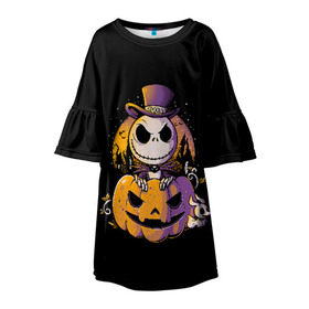 Детское платье 3D с принтом The Nightmare Before Christmas в городе Новоалтайск, 100% полиэстер | прямой силуэт, чуть расширенный к низу. Круглая горловина, на рукавах — воланы | Тематика изображения на принте: before | burton | christmas | horror | jack skellington | nightmare | tim | timothy | walter | бёртон | джек | перед | рождеством | скеллингтон | тим | тимоти | ужастик | ужасы