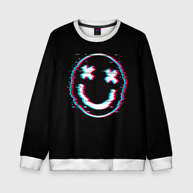 Детский свитшот 3D с принтом Glitch Smile в городе Новоалтайск, 100% полиэстер | свободная посадка, прямой крой, мягкая тканевая резинка на рукавах и понизу свитшота | art | glitch | smile | арт | глитч | глич | картинка | картинки | мода | прикольная | прикольные | смайл | смайли | смайлик | тренд | тренды