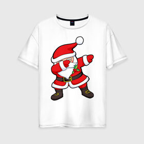 Женская футболка хлопок Oversize с принтом Santa dab в городе Новоалтайск, 100% хлопок | свободный крой, круглый ворот, спущенный рукав, длина до линии бедер
 | cap | christmas | dance | deb | fur coat | hand | holly | movement | new year | red | santa claus | движение | дэб | колпак | красная | новый год | остролистный | падуб | рождество | рукой | санта клаус | танец | шуба