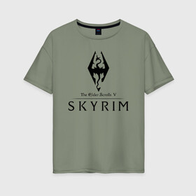 Женская футболка хлопок Oversize с принтом THE ELDER SCROLLS в городе Новоалтайск, 100% хлопок | свободный крой, круглый ворот, спущенный рукав, длина до линии бедер
 | dovahkiin | dragonborn | fus ro dah | rpg | skyrim | tes | the elder scrolls | the elder scrolls skyrim | докавин | рпг | скайрим