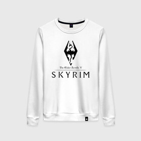 Женский свитшот хлопок с принтом THE ELDER SCROLLS в городе Новоалтайск, 100% хлопок | прямой крой, круглый вырез, на манжетах и по низу широкая трикотажная резинка  | dovahkiin | dragonborn | fus ro dah | rpg | skyrim | tes | the elder scrolls | the elder scrolls skyrim | докавин | рпг | скайрим