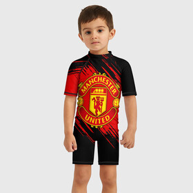 Детский купальный костюм 3D с принтом МАНЧЕСТЕР ЮНАЙТЕД | FCMU | MANCHESTER UNITED в городе Новоалтайск, Полиэстер 85%, Спандекс 15% | застежка на молнии на спине | fc | fcmu | football | football club | manchester united | red devils | sport | красные дьяволы | манчестер юнайтед | спорт | фк | фкмю | футбол | футбольный клуб