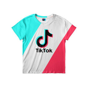 Детская футболка 3D с принтом TIKTOK в городе Новоалтайск, 100% гипоаллергенный полиэфир | прямой крой, круглый вырез горловины, длина до линии бедер, чуть спущенное плечо, ткань немного тянется | tik | tik tok | tiktok | tok | тик | тик ток | тикток | ток