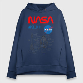 Женское худи Oversize хлопок с принтом Nasa Apollo 11 (двухсторонняя) в городе Новоалтайск, френч-терри — 70% хлопок, 30% полиэстер. Мягкий теплый начес внутри —100% хлопок | боковые карманы, эластичные манжеты и нижняя кромка, капюшон на магнитной кнопке | apollo 11 | apolo 11 | apolon 11 | аполлон 11 | аполон 11 | наса | насса