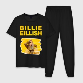 Мужская пижама хлопок с принтом Billie Eilish. в городе Новоалтайск, 100% хлопок | брюки и футболка прямого кроя, без карманов, на брюках мягкая резинка на поясе и по низу штанин
 | bili | billie eilish | били | билли айлиш | музыка