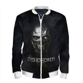 Мужской бомбер 3D с принтом DISHONORED в городе Новоалтайск, 100% полиэстер | застегивается на молнию, по бокам два кармана без застежек, по низу бомбера и на воротнике - эластичная резинка | dishonored | dishonored 2 | korvo | дисхоноред | корво | корво аттано | стелс | эмили колдуин