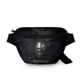 Поясная сумка 3D с принтом DISHONORED в городе Новоалтайск, 100% полиэстер | плотная ткань, ремень с регулируемой длиной, внутри несколько карманов для мелочей, основное отделение и карман с обратной стороны сумки застегиваются на молнию | Тематика изображения на принте: dishonored | dishonored 2 | korvo | дисхоноред | корво | корво аттано | стелс | эмили колдуин