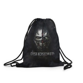 Рюкзак-мешок 3D с принтом DISHONORED в городе Новоалтайск, 100% полиэстер | плотность ткани — 200 г/м2, размер — 35 х 45 см; лямки — толстые шнурки, застежка на шнуровке, без карманов и подкладки | Тематика изображения на принте: dishonored | dishonored 2 | korvo | дисхоноред | корво | корво аттано | стелс | эмили колдуин