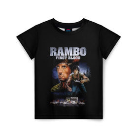 Детская футболка 3D с принтом Rambo: First Blood в городе Новоалтайск, 100% гипоаллергенный полиэфир | прямой крой, круглый вырез горловины, длина до линии бедер, чуть спущенное плечо, ткань немного тянется | Тематика изображения на принте: action | army | blood | first | john | last | rambo | stallone | states | sylvester | united | usa | армия | боевик | джон | кровь | первая | последняя | рэмбо | сильвестр | сталлоне | сша