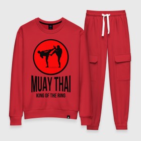 Женский костюм хлопок с принтом Muay thai (двухсторонняя) в городе Новоалтайск, 100% хлопок | на свитшоте круглая горловина, мягкая резинка по низу. Брюки заужены к низу, на них два вида карманов: два 
