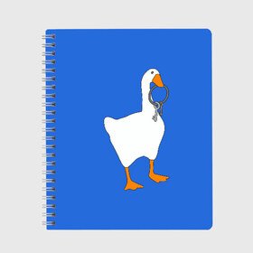 Тетрадь с принтом Untitled Goose Game в городе Новоалтайск, 100% бумага | 48 листов, плотность листов — 60 г/м2, плотность картонной обложки — 250 г/м2. Листы скреплены сбоку удобной пружинной спиралью. Уголки страниц и обложки скругленные. Цвет линий — светло-серый
 | epic store | ugg | untitled goose game | гусь | игра без названия | игра про гуся | неназванная игра про гуся