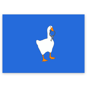 Поздравительная открытка с принтом Untitled Goose Game в городе Новоалтайск, 100% бумага | плотность бумаги 280 г/м2, матовая, на обратной стороне линовка и место для марки
 | epic store | ugg | untitled goose game | гусь | игра без названия | игра про гуся | неназванная игра про гуся