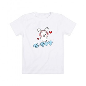 Детская футболка хлопок с принтом K-Pop Cute Kawaii Bunny в городе Новоалтайск, 100% хлопок | круглый вырез горловины, полуприлегающий силуэт, длина до линии бедер | bts | k pop | korean | music | pop | twice | txt | зая | заяц | корейский | корея | кролик | лапочка | милый | мимими | музыка | поп