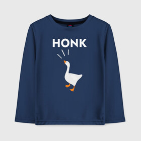 Детский лонгслив хлопок с принтом HONK! в городе Новоалтайск, 100% хлопок | круглый вырез горловины, полуприлегающий силуэт, длина до линии бедер | epic store | honk | ugg | untitled goose game | гусь | игра без названия | игра про гуся | кря | кря кря | неназванная игра про гуся