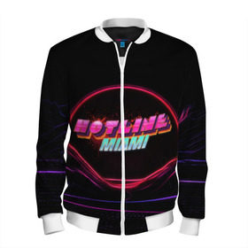Мужской бомбер 3D с принтом Hotline miami(neon) в городе Новоалтайск, 100% полиэстер | застегивается на молнию, по бокам два кармана без застежек, по низу бомбера и на воротнике - эластичная резинка | 2d игры | game | hotline miam | neon | retrowave | в подарок | игра | надпись | неон | фанатам | хотлайн маями