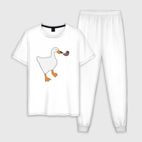 Мужская пижама хлопок с принтом Untitled Goose в городе Новоалтайск, 100% хлопок | брюки и футболка прямого кроя, без карманов, на брюках мягкая резинка на поясе и по низу штанин
 | evil | game | goose | mem | memes | untitled | гусь | злой | игра | мем | осторожно