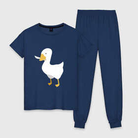 Женская пижама хлопок с принтом untitled goose в городе Новоалтайск, 100% хлопок | брюки и футболка прямого кроя, без карманов, на брюках мягкая резинка на поясе и по низу штанин | game | goose | untitled | videogame | видеоигры | гусь | игры | мем