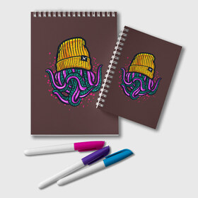 Блокнот с принтом Octopus(Lil Peep GBC) в городе Новоалтайск, 100% бумага | 48 листов, плотность листов — 60 г/м2, плотность картонной обложки — 250 г/м2. Листы скреплены удобной пружинной спиралью. Цвет линий — светло-серый
 | Тематика изображения на принте: gbc | lil | peep | rap | rock | бордовый | желтый | зеленый | исполнитель | картинка | надпись на спине | осьминог | редактируемый дизайн | рок | рэп | рэпер | сочный цвет | фиолетовый