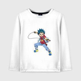 Детский лонгслив хлопок с принтом Beyblade Burst в городе Новоалтайск, 100% хлопок | круглый вырез горловины, полуприлегающий силуэт, длина до линии бедер | beyblade burst | аниме | арт | волчок | игра | лого | мультик | персонажи | постер | рисунок | эскиз