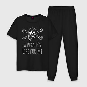 Мужская пижама хлопок с принтом A pirates life for me в городе Новоалтайск, 100% хлопок | брюки и футболка прямого кроя, без карманов, на брюках мягкая резинка на поясе и по низу штанин
 | a pirates life for me | jolly roger | pirate | skull | веселый роджер | пират | пиратская жизнь | пираты | череп | череп и кости