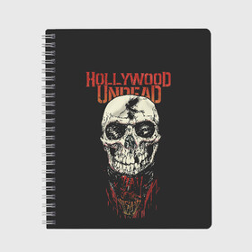Тетрадь с принтом Hollywood Undead в городе Новоалтайск, 100% бумага | 48 листов, плотность листов — 60 г/м2, плотность картонной обложки — 250 г/м2. Листы скреплены сбоку удобной пружинной спиралью. Уголки страниц и обложки скругленные. Цвет линий — светло-серый
 | hollywood | logo | mask | rap | rock | skull | undead | голливуд | лого | логотип | маски | нежить | реп | рок | рэп | череп | черепа